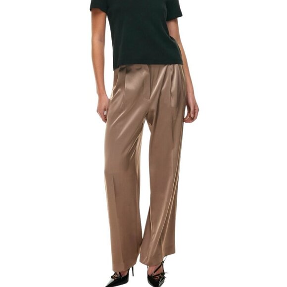 BABATON X ARITZIA Pleated High Waisted Wide Leg Drapey Satin Pants in Saville - Picture 3 of 12
